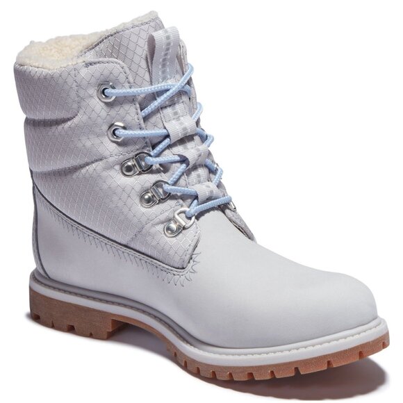 Timberland Premium Puffer Boots Leather Hiker Booties Light Grey Size 6 NEW - Picture 1 of 7